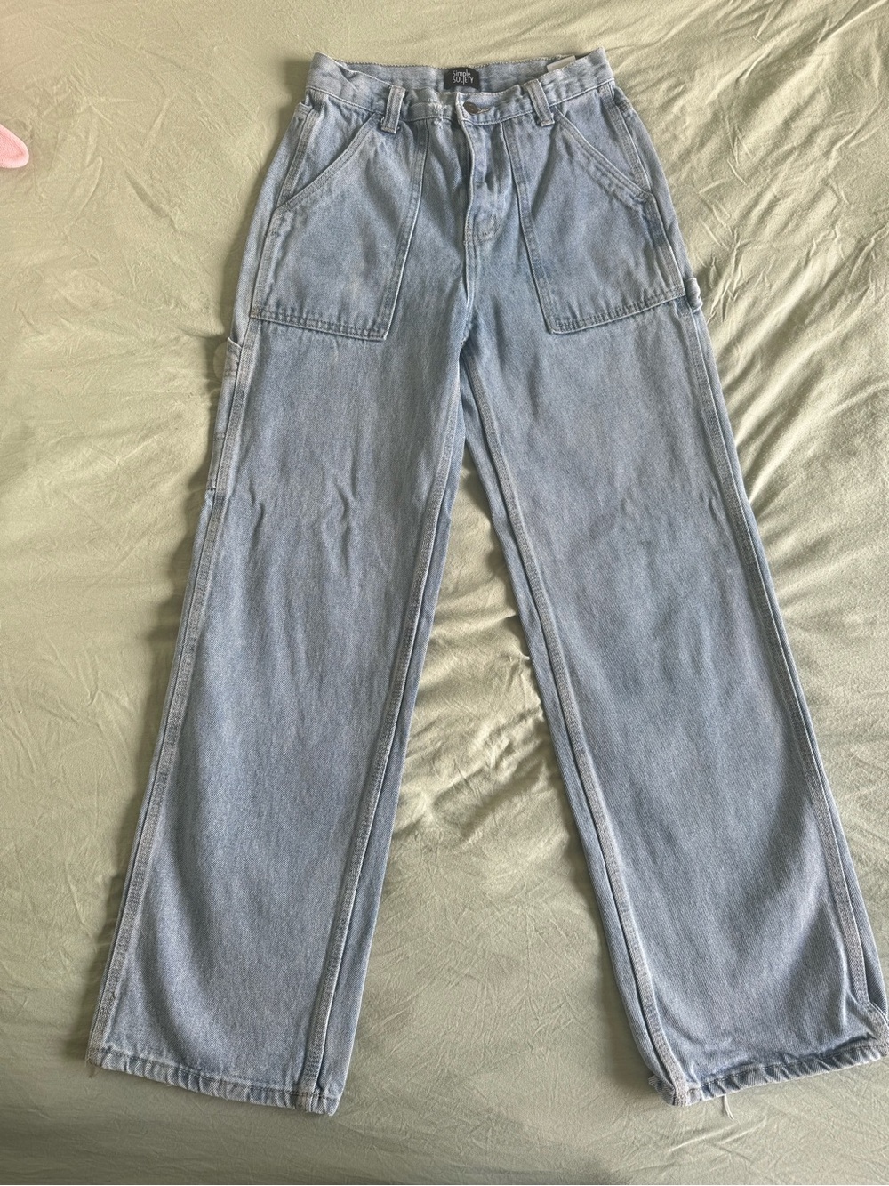 Light Blue Wide-Leg Utility Jeans for Women